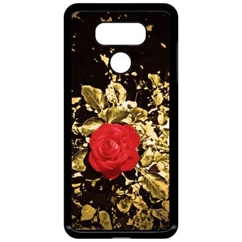 Coque Pour Smartphone - Rose Et Feuille D'or - Compatible Avec Lg G6 - Plastique - Bord Noir