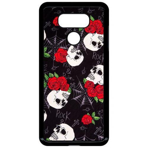 Coque Pour Smartphone - Tete De Mort Toile Rose Rock - Compatible Avec Lg G6 - Plastique - Bord Noir