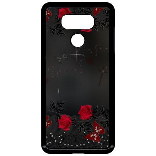 Coque Pour Smartphone - Roses Gothic Chapelet - Compatible Avec Lg G6 - Plastique - Bord Noir