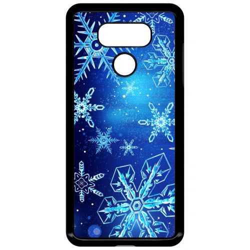 Coque Pour Smartphone - Flocon De Neige Fond Bleu Nuit - Compatible Avec Lg G6 - Plastique - Bord Noir