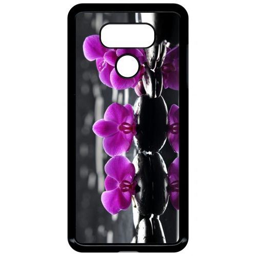 Coque Pour Smartphone - Orchide Violette Fond Gris - Compatible Avec Lg G6 - Plastique - Bord Noir