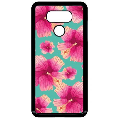 Coque Pour Smartphone - Hibiscus Fond Turquoise - Compatible Avec Lg G6 - Plastique - Bord Noir