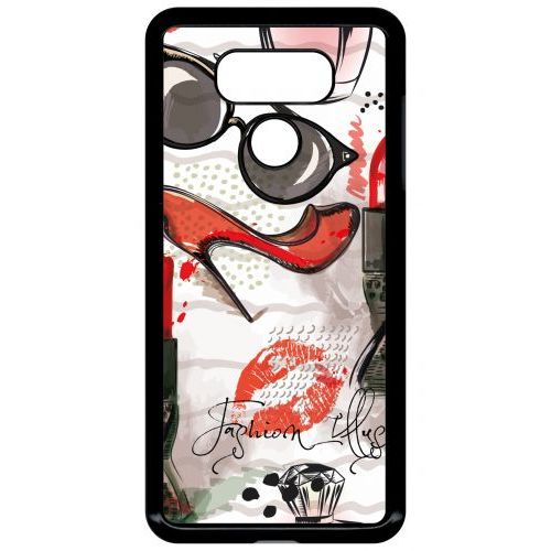 Coque Pour Smartphone - Motif Girly Fond Blanc - Compatible Avec Lg G6 - Plastique - Bord Noir