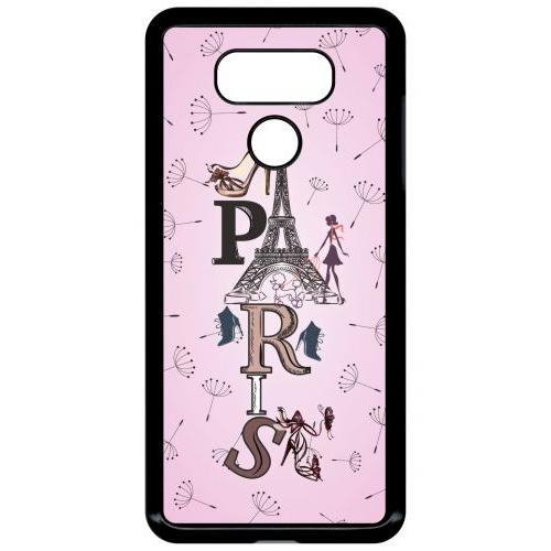 Coque Pour Smartphone - Paris Fond Rose Pale - Compatible Avec Lg G6 - Plastique - Bord Noir