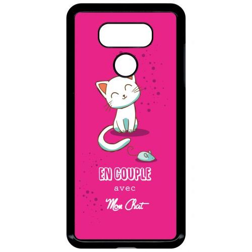 Coque Pour Smartphone - En Couple Avec Mon Chat Fond Rose - Compatible Avec Lg G6 - Plastique - Bord Noir