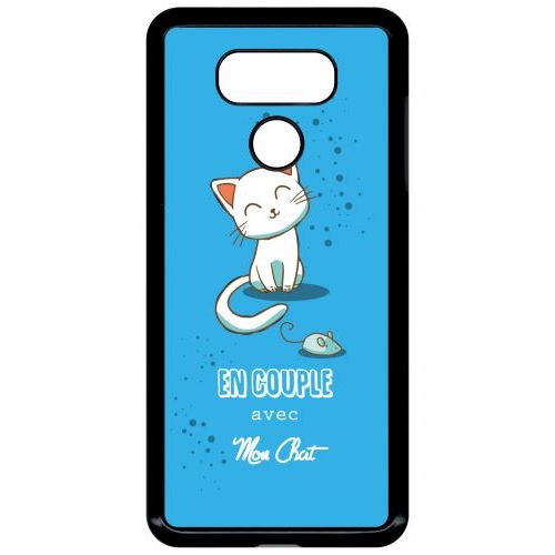 Coque Pour Smartphone - En Couple Avec Mon Chat Fond Bleu - Compatible Avec Lg G6 - Plastique - Bord Noir
