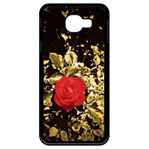 Coque Pour Smartphone - Rose Et Feuille D'or - Compatible Avec Samsung Galaxy A8 (2016) - Plastique - Bord Noir