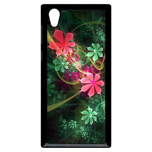 Coque Pour Smartphone - Abstrait Fleur Verte - Compatible Avec Sony Xperia L1 - Plastique - Bord Noir