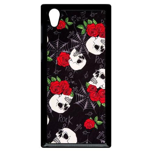 Coque Pour Smartphone - Tete De Mort Toile Rose Rock - Compatible Avec Sony Xperia L1 - Plastique - Bord Noir