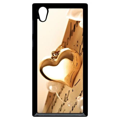 Coque Pour Smartphone - Coeur D'or Sur Livre - Compatible Avec Sony Xperia L1 - Plastique - Bord Noir