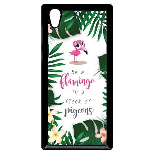 Coque Pour Smartphone - Etre Un Flamant Rose Dans Un Troupeau De Pigeons Fond Blanc 2 - Compatible Avec Sony Xperia L1 - Plastique - Bord Noir