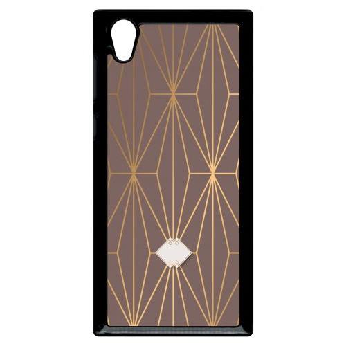 Coque Pour Smartphone - Losange Geometrique Beige Et Or - Compatible Avec Sony Xperia L1 - Plastique - Bord Noir