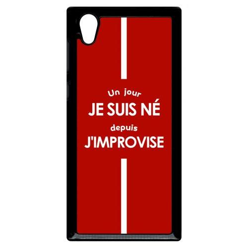 Coque Pour Smartphone - Un Jour Je Suis N Depuis J Improvise Rouge - Compatible Avec Sony Xperia L1 - Plastique - Bord Noir