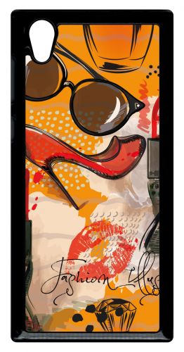 Coque Pour Smartphone - Motif Girly Fond Orange - Compatible Avec Sony Xperia L1 - Plastique - Bord Noir