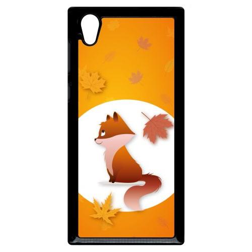 Coque Pour Smartphone - Renard Fond Orange - Compatible Avec Sony Xperia L1 - Plastique - Bord Noir