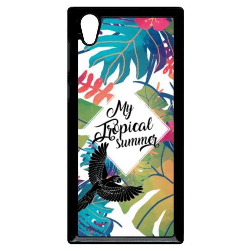 Coque Pour Smartphone - My Tropical Summer Fond Blanc - Compatible Avec Sony Xperia L1 - Plastique - Bord Noir