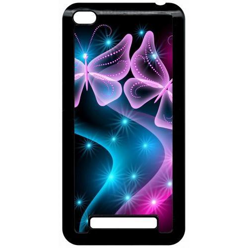 Coque Pour Smartphone - Papillons Roses - Compatible Avec Xiaomi Redmi 4a - Plastique - Bord Noir