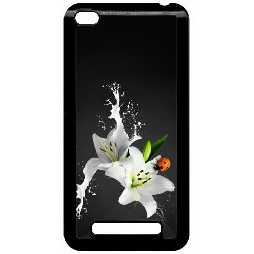 Coque Pour Smartphone - Lys Blanc Coccinelle Sur Fond Gris - Compatible Avec Xiaomi Redmi 4a - Plastique - Bord Noir