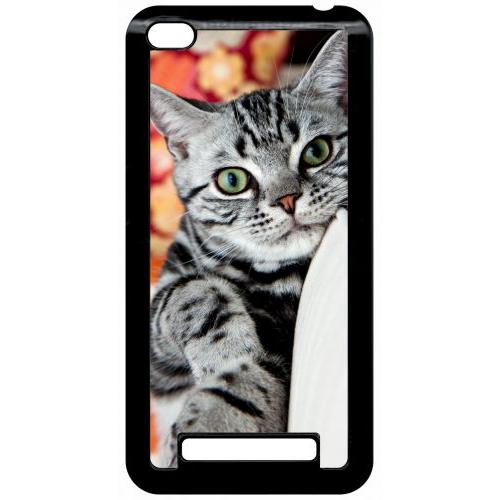 Coque Pour Smartphone - Chat Tigré Gris Yeux Vert - Compatible Avec Xiaomi Redmi 4a - Plastique - Bord Noir