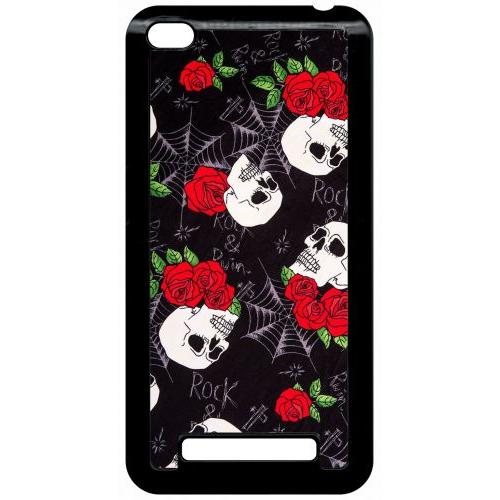 Coque Pour Smartphone - Tete De Mort Toile Rose Rock - Compatible Avec Xiaomi Redmi 4a - Plastique - Bord Noir