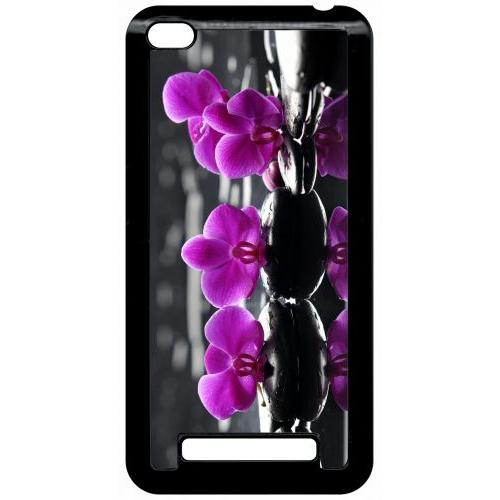 Coque Pour Smartphone - Orchide Violette Fond Gris - Compatible Avec Xiaomi Redmi 4a - Plastique - Bord Noir