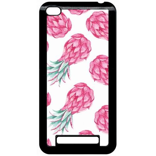 Coque Pour Smartphone - Ananas Rose Fond Blanc - Compatible Avec Xiaomi Redmi 4a - Plastique - Bord Noir