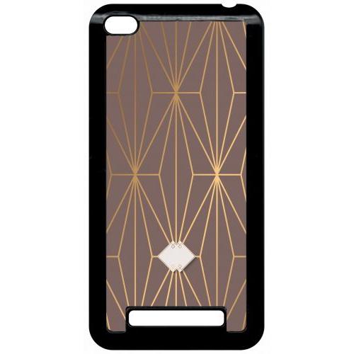 Coque Pour Smartphone - Losange Geometrique Beige Et Or - Compatible Avec Xiaomi Redmi 4a - Plastique - Bord Noir