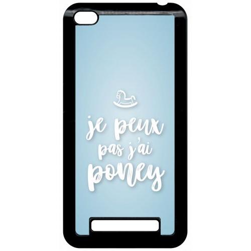 Coque Pour Smartphone - Je Peux Pas Jai Poney Fond Bleu Pale - Compatible Avec Xiaomi Redmi 4a - Plastique - Bord Noir