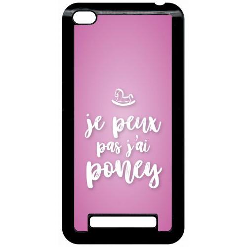 Coque Pour Smartphone - Je Peux Pas Jai Poney Fond Rose Pale - Compatible Avec Xiaomi Redmi 4a - Plastique - Bord Noir