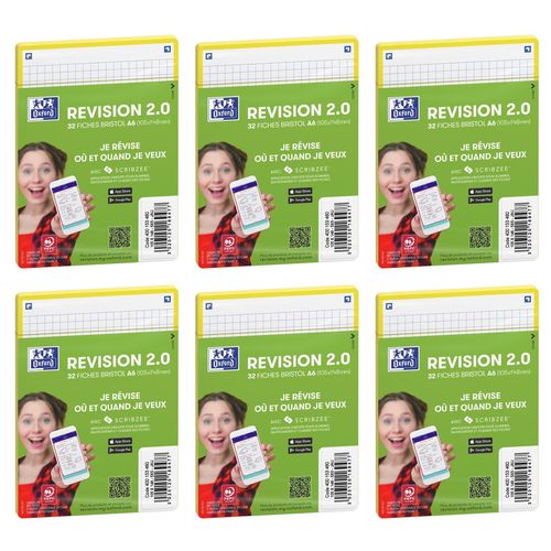 Oxford Lot De 6 Paquets De 32 Fiches Bristol Revision 2.0 Non Perforées 105x148 Mm A6 Q5/5 Jaune