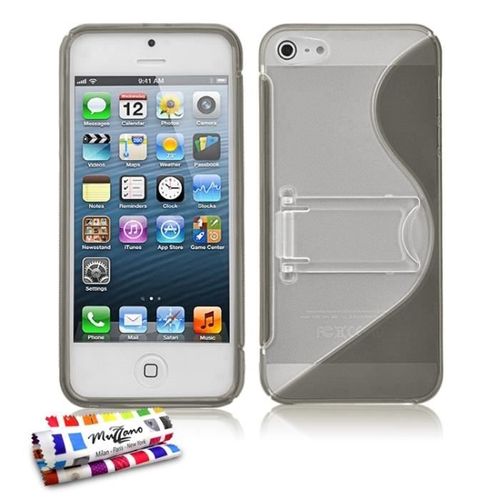 Coque Case Iphone 5 5s Se Le S Avec Son Pied Gris Silicone Rigide(Tpu)