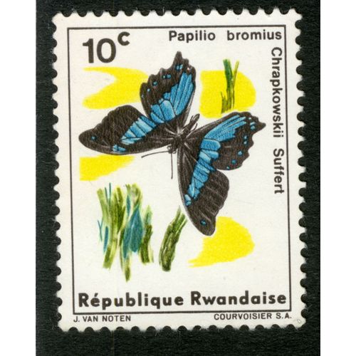 Timbre Non Oblitéré République Rwandaise, Papilio Bromius, Chrapkowskii Suffert, Van Noten, Courvoisier, 10 C