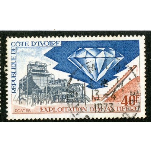 Timbre Oblitéré République De Côte D'ivoire, Exploitation Diamantifère, Postes, 40 F