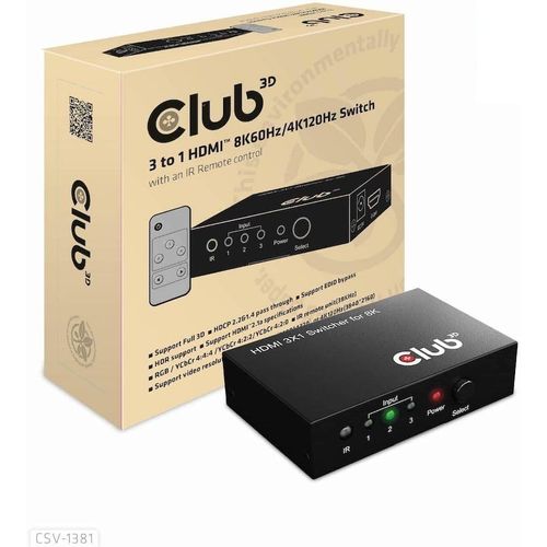 Club 3D CSV-1381 Commutateur HDMI 3 vers 1 8K60Hz/4K120Hz