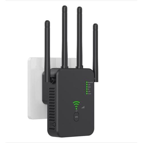 WiFi Répéteur,1200mpa WiFi Double Bande Extender 2.4G / 5G, Amplificateur De Signal WiFi, 4 Antennes, 2 Ports LAN, Amplificateur WiFi, pour Le Bureau Et La Maison, Facile à Configurer,