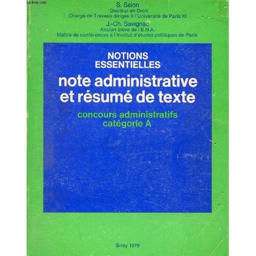 Note Administrative Et Résumé De Texte - Concours Administratifs Catégorie A