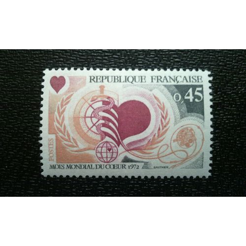 Timbre France ( Yt 1711 ) 1972 Le Mois Du Coeur Dans Le Monde