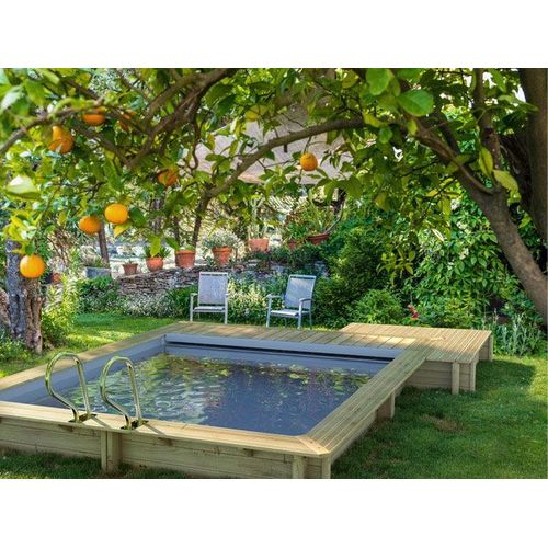 Piscine urbaine hors-sol bois Mypool 4,20 x 3,50 x h.1,33 m avec couverture automatique