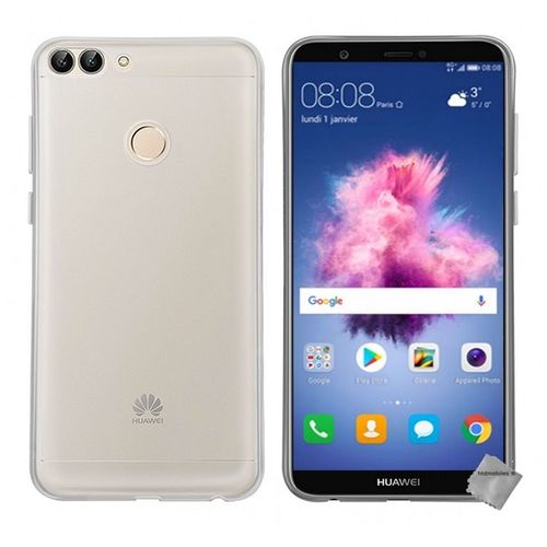 Housse Etui Coque Pochette Silicone Gel Fine Pour Huawei P Smart + Verre Trempe - Blanc Transparent