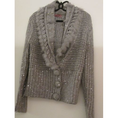 Gilet Gris Avec Fourrure De Lapin M.R. New Collection Taille 42