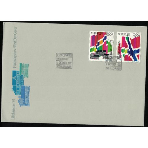 Norvège Fdc Oblitération Premier Jour 1992 Lot 2 Drapeaux Lillehammer 94
