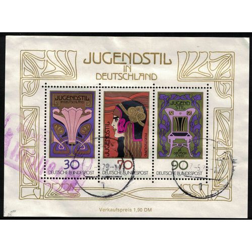 Allemagne 1977 Oblitérés Used Bloc Feuillet Art Nouveau Jugendstil In Deutschland Ornements Su