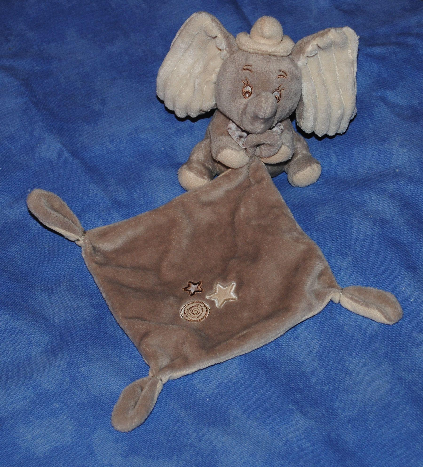 Doudou Dumbo plat gris et crème - disney nicotoy