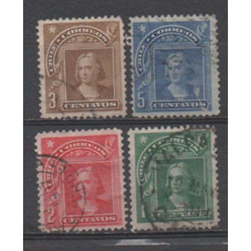 Chili: Lot De 4 Timbres De À L'effigie De Christophe Colomb.