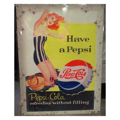 Plaque Pepsi Cola Et Pinup En Mailllot Bain 70cm Have A Pepsi Tole Deco Bar