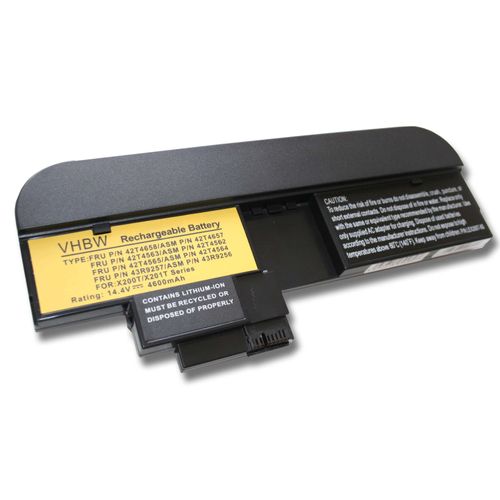 Batterie Li-Ion 4400mah 14.4v Noir Compatible Pour Ibm Lenovo Thinkpad X200 Tablet-Pc, 201 Tablet Remplace 43r9257 / 43r9256 / 42t4564 / 42t4564