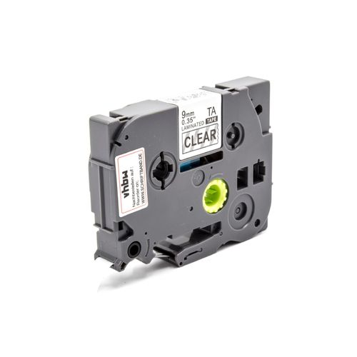 vhbw 1x Ruban compatible avec Brother PT 1000, 1200P, 1200, 1090, 1080, 1010, série 1000 imprimante d'étiquettes 9mm Noir sur Transparent