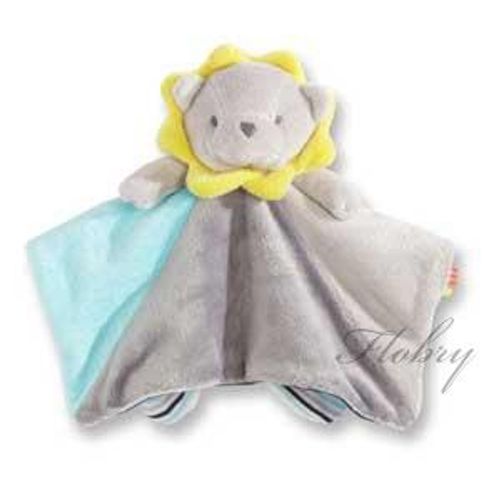Doudou Lion Jungles Friends Obaibi Plat Bleu Gris Blanc Peluche Bébé Jouet Éveil Comforter Blankie Baby King
