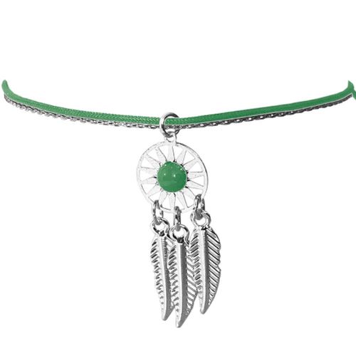 Bracelet Vert Pour Femme Fantaisie Thème Indien Argentée