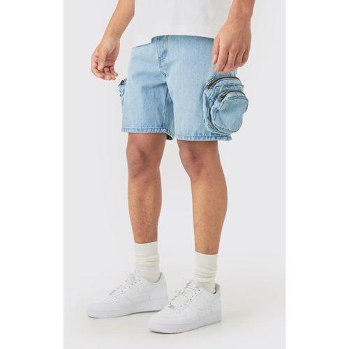 Slim Fit 3d Cargo Pocket Denim Shorts In Light Blue Homme - Bleu - 30, Bleu
